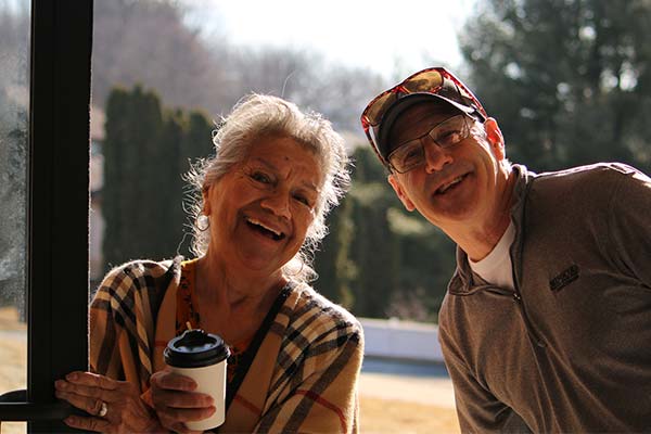 Sharing coffee and a smile before service